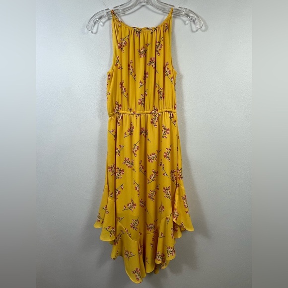 GB Girls Yellow Floral High Neck Halter Sundress with Asymmetrical Hem, Sz LG - Picture 1 of 16